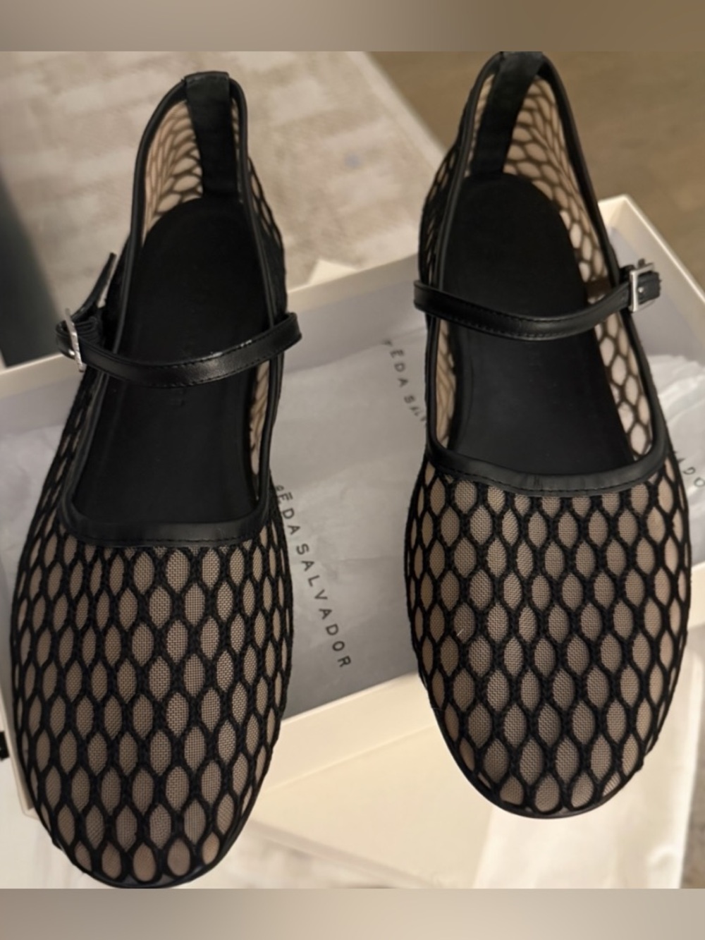 NWT Freda Salvador Laurel Fishnet Mary Jane Flats Black — Size 7.5 - Picture 3 of 5